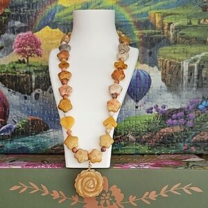 Charming Gold and Tan Floral Necklace
